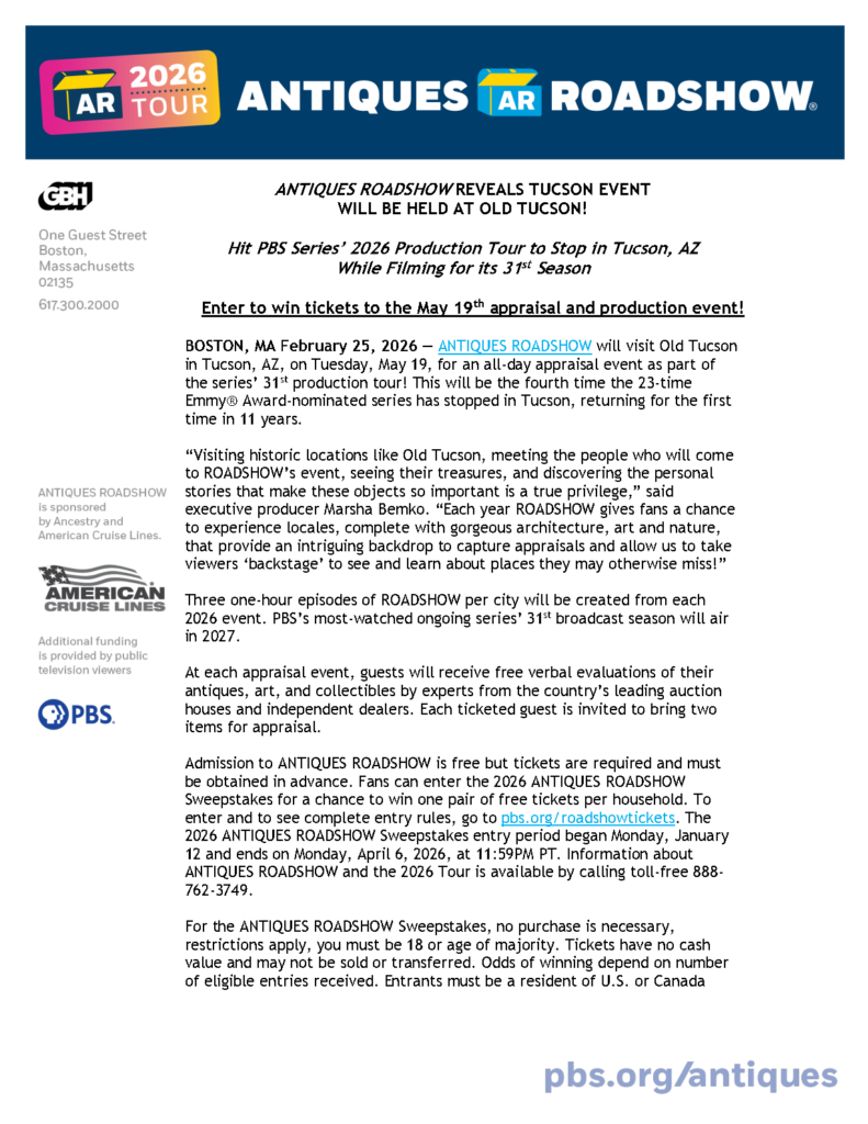 ANTIQUES ROADSHOW 3226 Tour Tucson Venue Reveal Page1