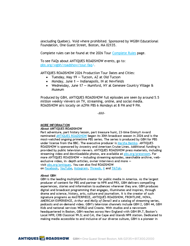 ANTIQUES ROADSHOW 3226 Tour Tucson Venue Reveal Page2